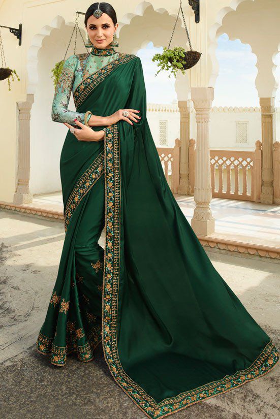 Silk Teal Green Indian Wedding Saree