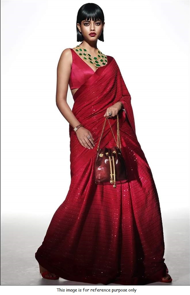 BuyBollywood Sabyasachi Inspired maroon georgette sequin saree in UK, USA and Canada