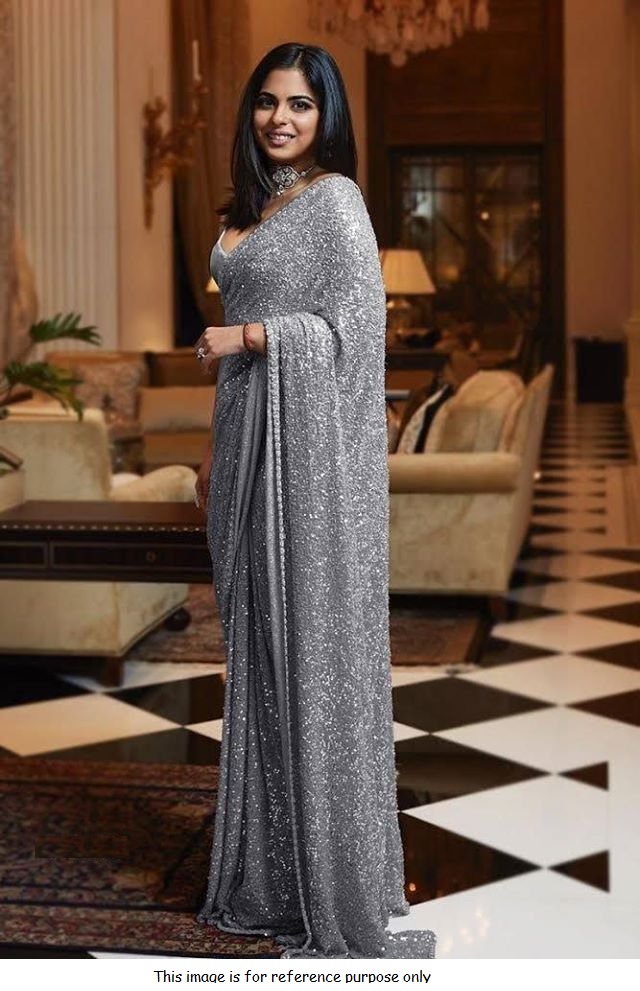 Buy Bollywood Sabyasachi Inspired Isha ambani grey sequins saree in UK, USA and Canada