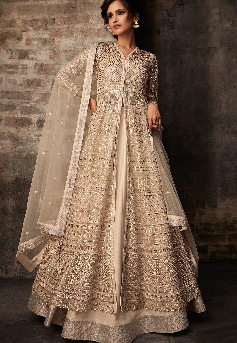 Cream anarkali dress hotsell