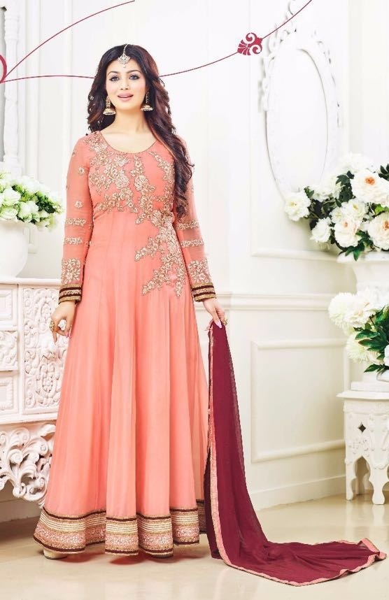 peach colour frock suit