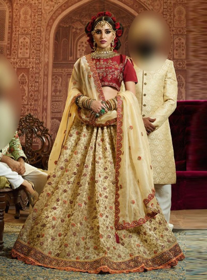 Bridal & Wedding Royal Cream Organza Bridal Lehenga Choli