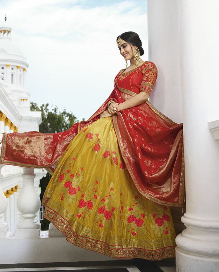 mustard color bridal lehenga