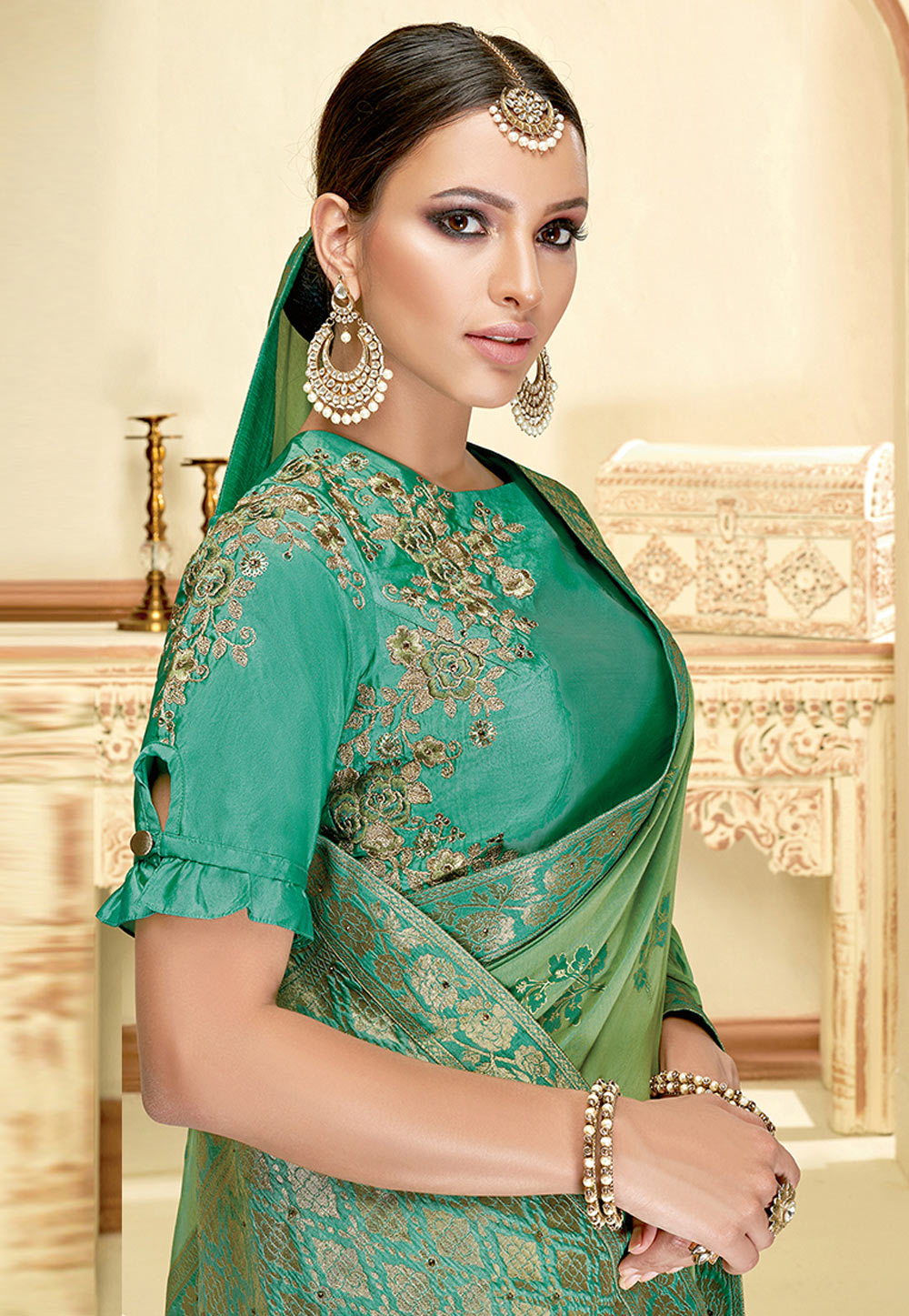 Green silk festival wear saree 11033