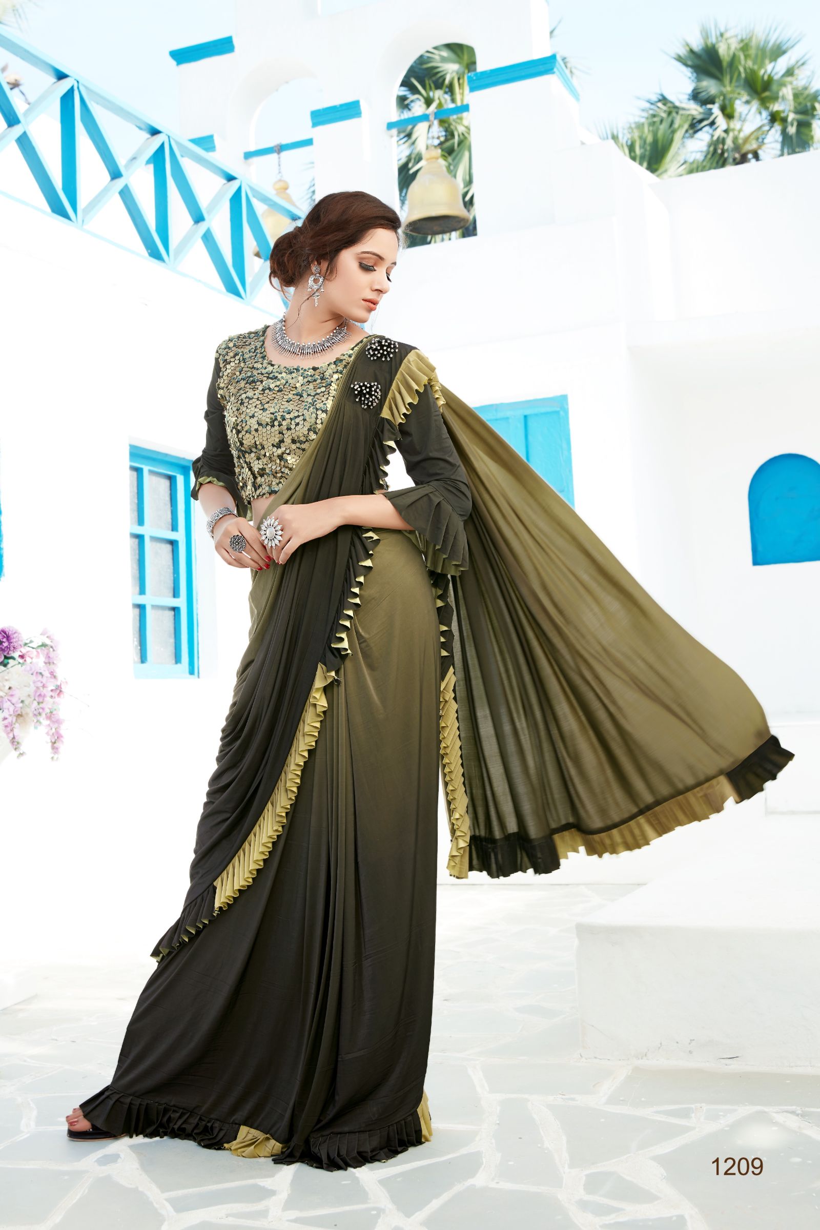 Party wear sales ruffle saree online