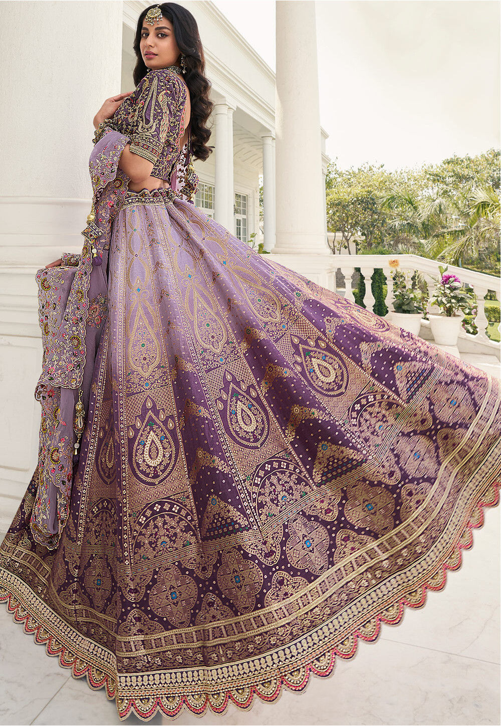 Woven Jacquard silk lehenga choli in Lavender color