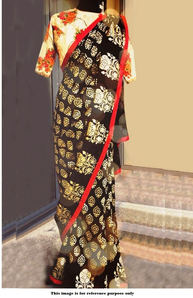 Buy Bollywood Inspired Black color foil print paper silk saree in UK, USA and Canada