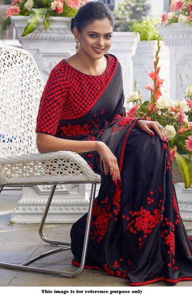 Buy Bollywood Inspired Black and red georgette saree in UK, USA and Canada