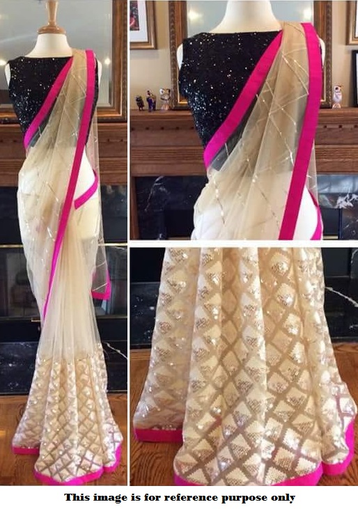 Buy Bollywood Inspired White and Black net Sequins saree  in UK, USA and Canada