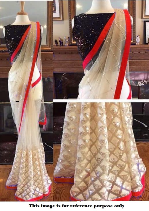 Buy Bollywood Inspired White and Black net Sequins saree  in UK, USA and Canada