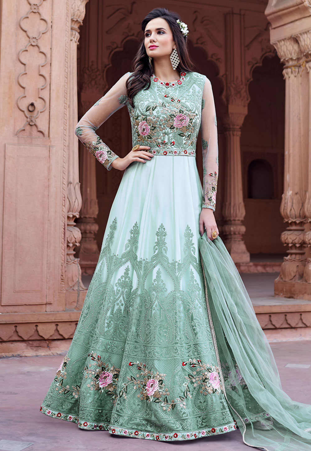 sea green anarkali