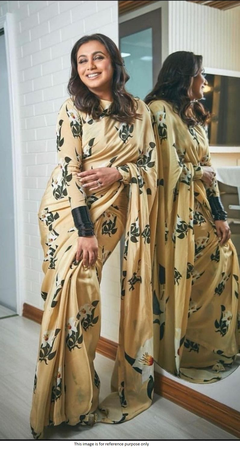 Buy Bollywood Rani Mukerjee inspired beige crepe silk saree in UK, USA and Canada