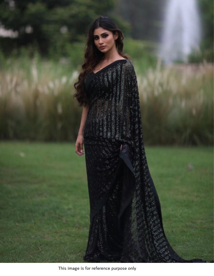 Buy Bollywood Mouni Roy inspired black georgette sequins saree in UK, USA and Canada