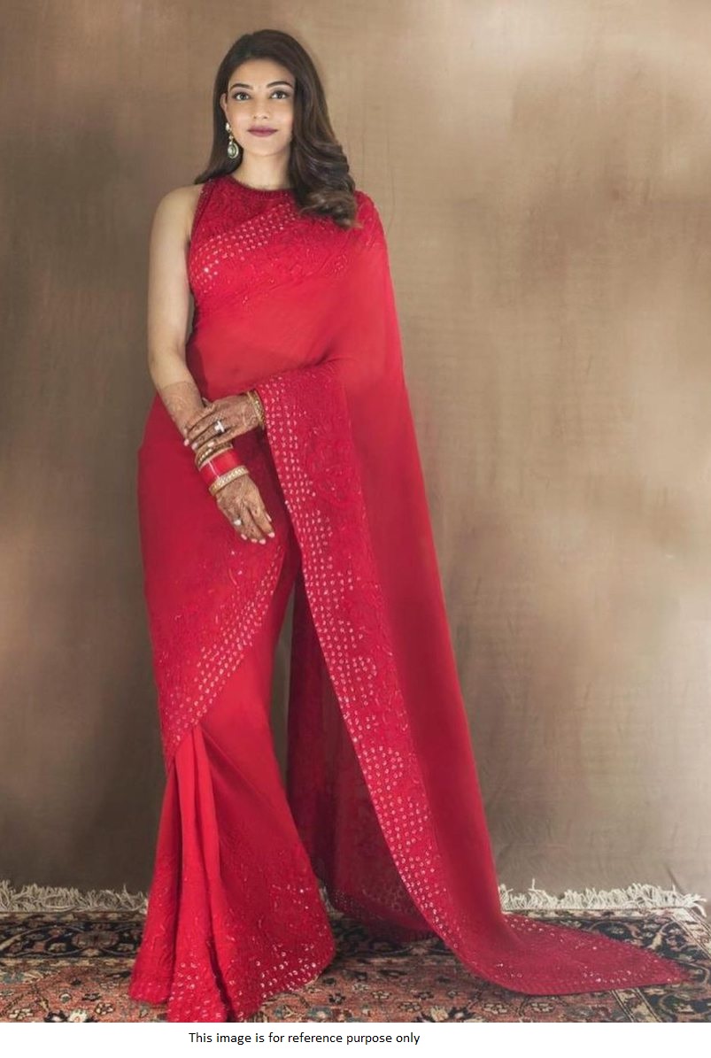 Buy Bollywood Kajal agrawal inspired red sequins saree in UK, USA and Canada