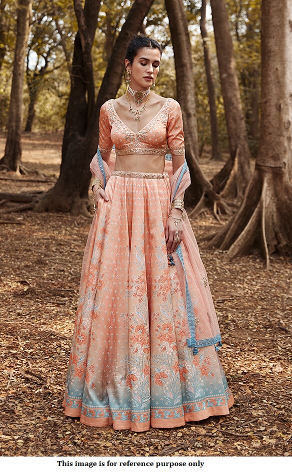 Buy Bollywood Anita Dongre Inspired peach silk lehenga in UK USA