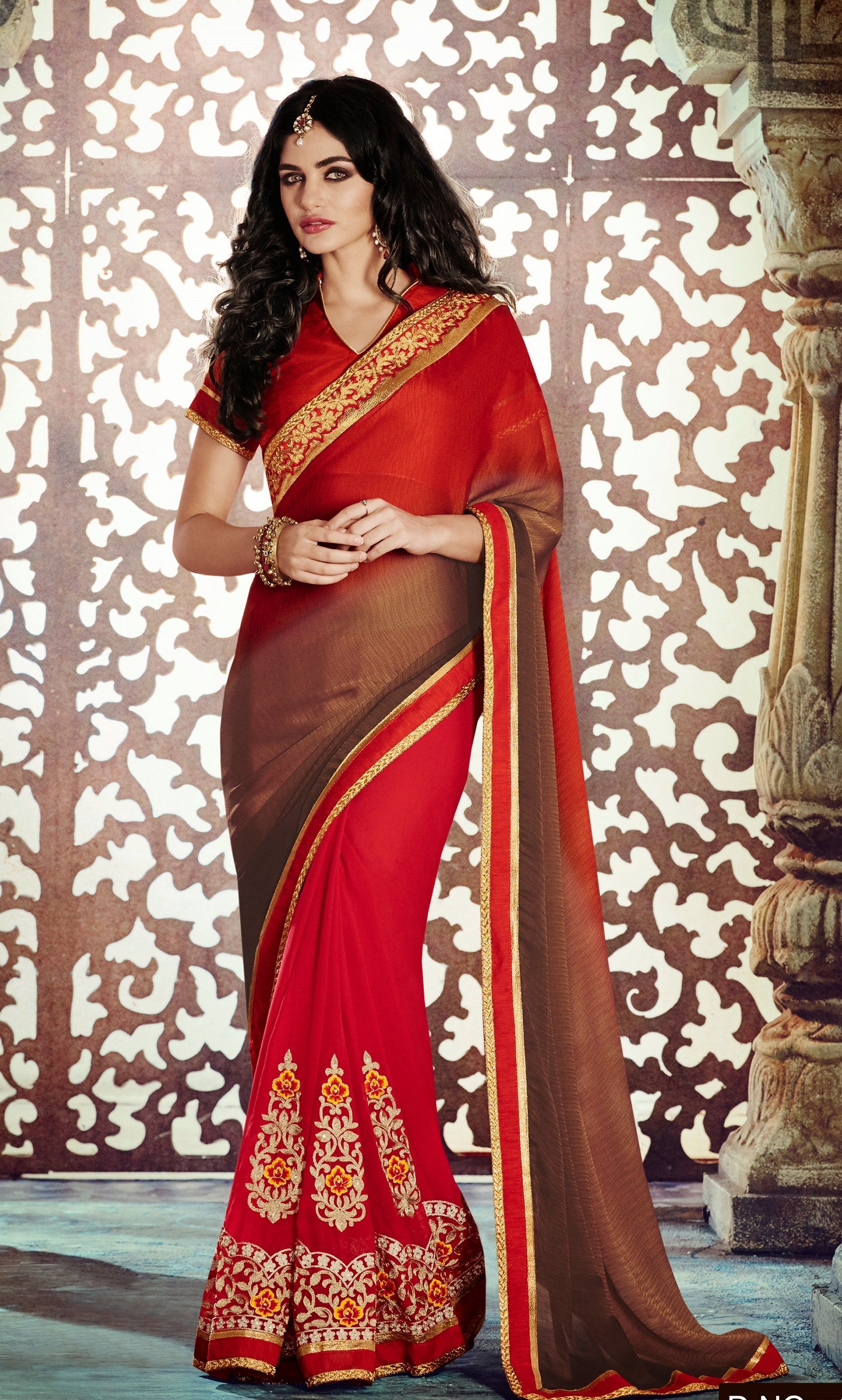 red and brown combination dress