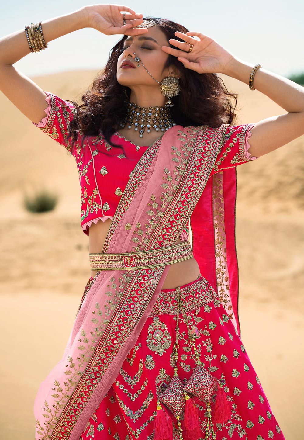 Pink art silk flared embroidered lehenga choli 965