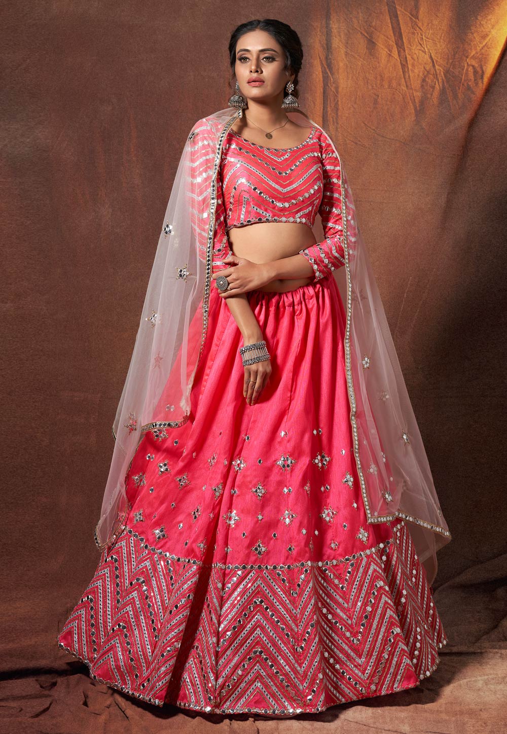 mirror work lehenga pink