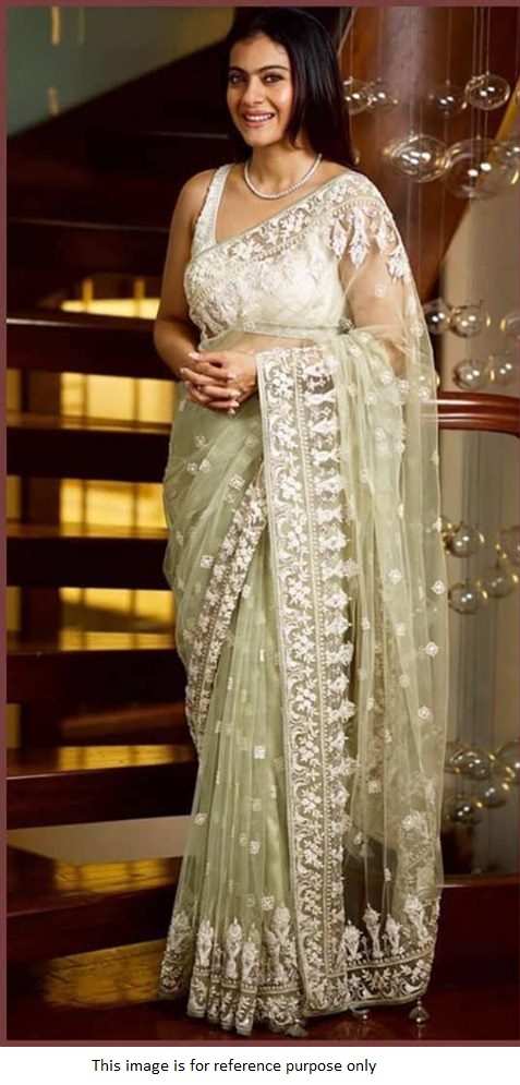 Buy Bollywood Kajol Inspired off white net saree  in UK, USA and Canada