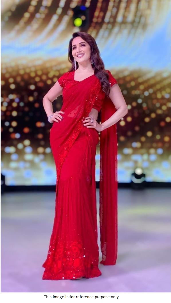 Buy Bollywood Madhuri Dixit Georgette ruffle saree in UK, USA and Canada