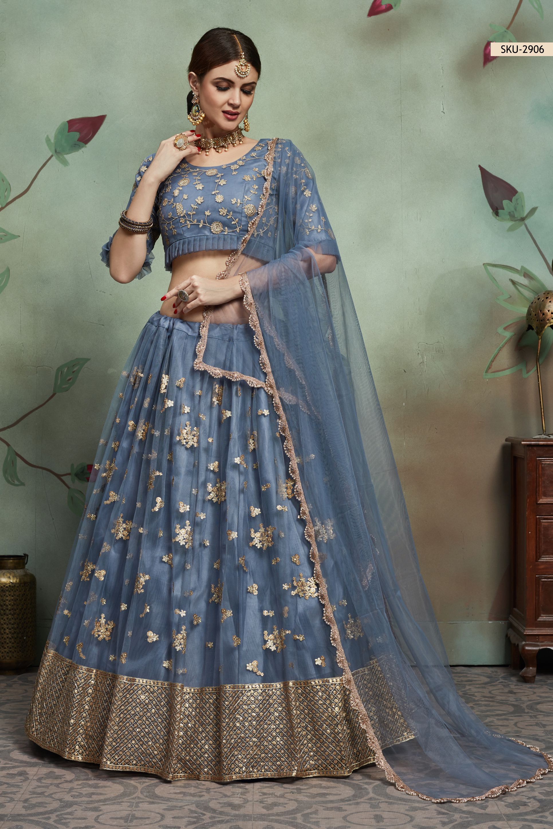 grey wedding lehenga