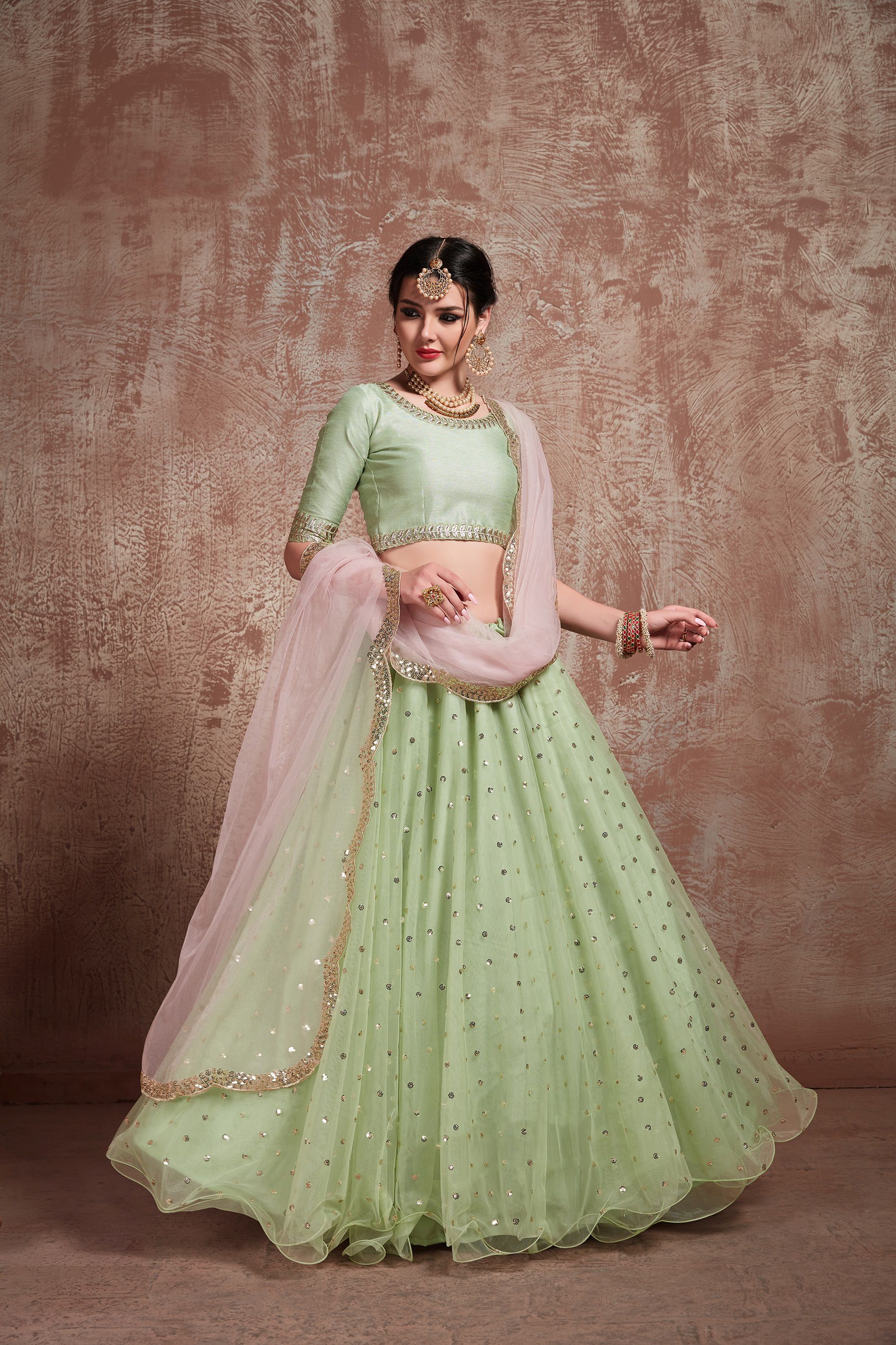 Pista green wedding lehenga shop