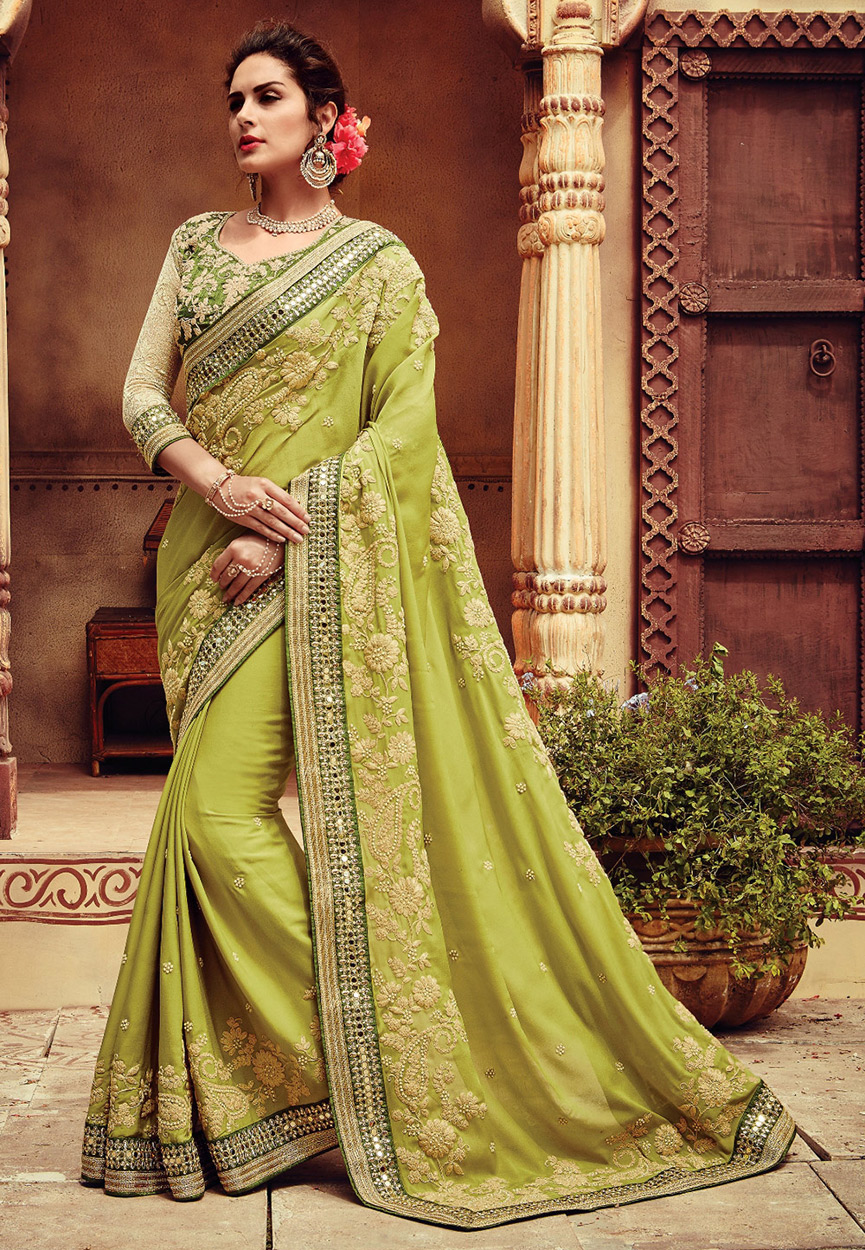 green colour party wear sarees