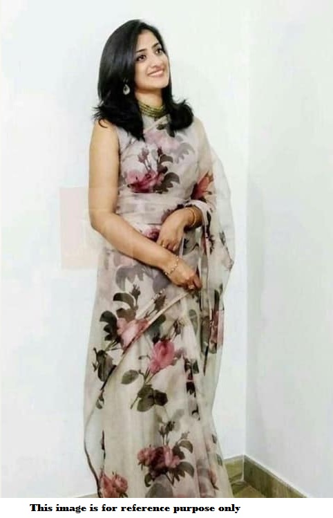 Buy Bollywood Model pure organza digital print Grey saree  in UK, USA and Canada