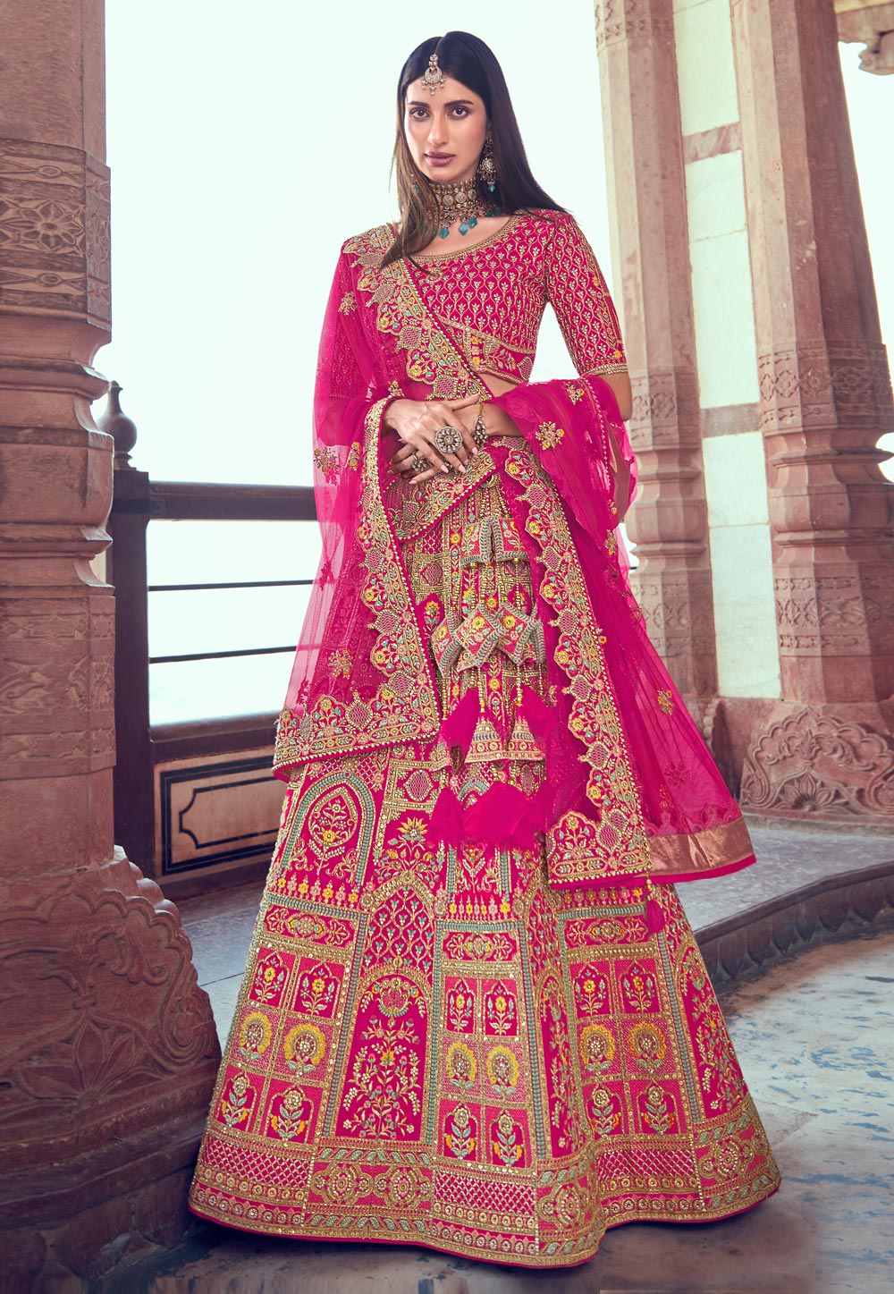 Silk bridal lehenga choli in Magenta colour 1008