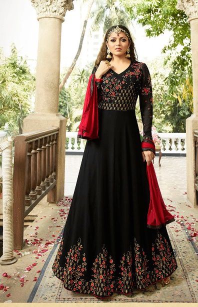 Buy Drashti Dhami black color georgette party wear anarkali kameez in ...