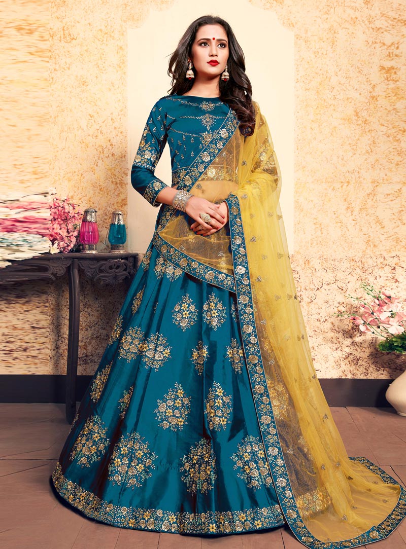 aqua satin circular lehenga choli 1630