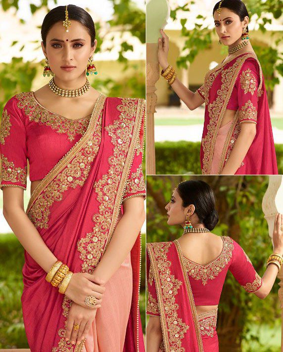 Pink silk Indian wedding wear saree 5017