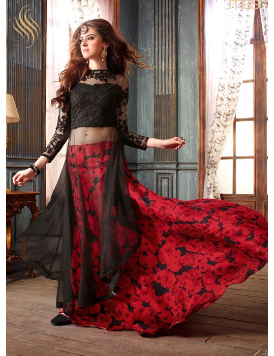 black and red anarkali suit