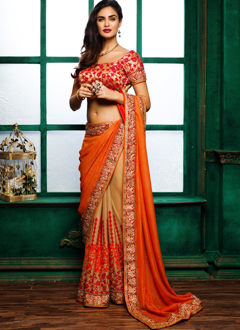 orange colour party wear saree