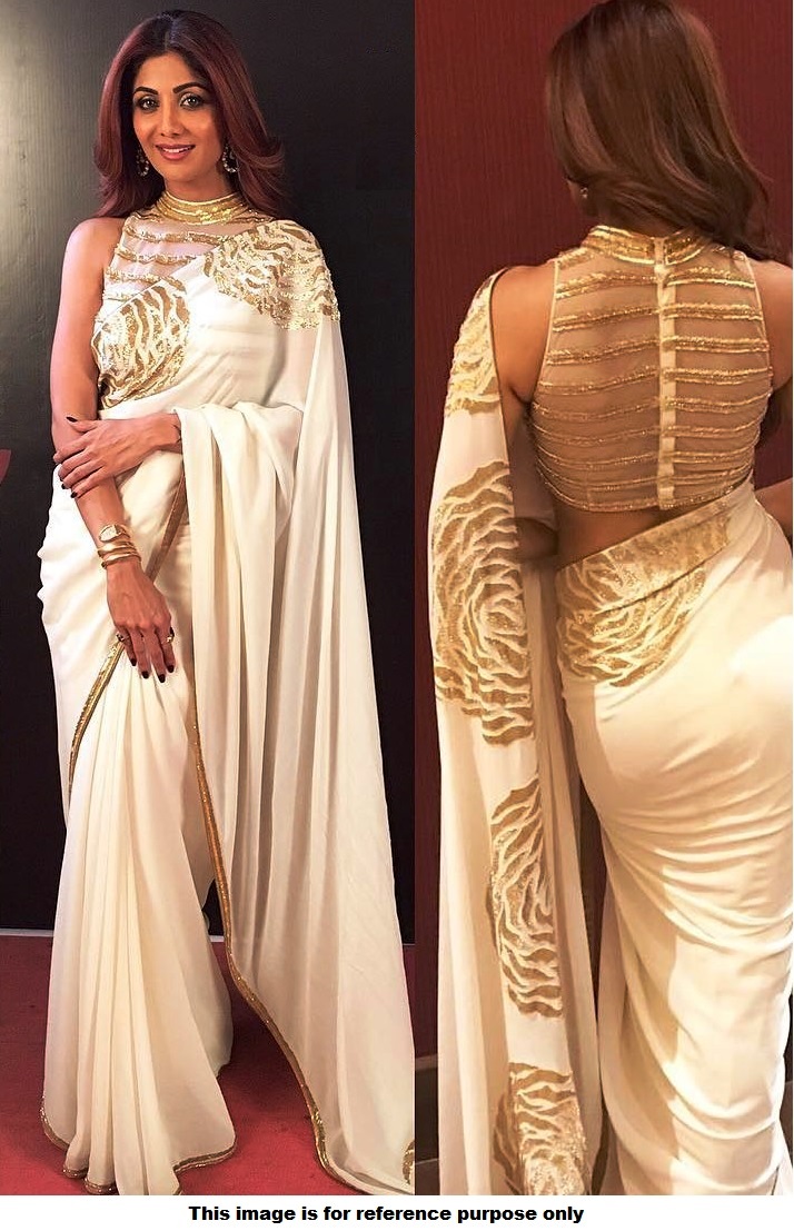 Buy Bollywood Style Shilpa shetty white and gold saree in UK, USA and Canada