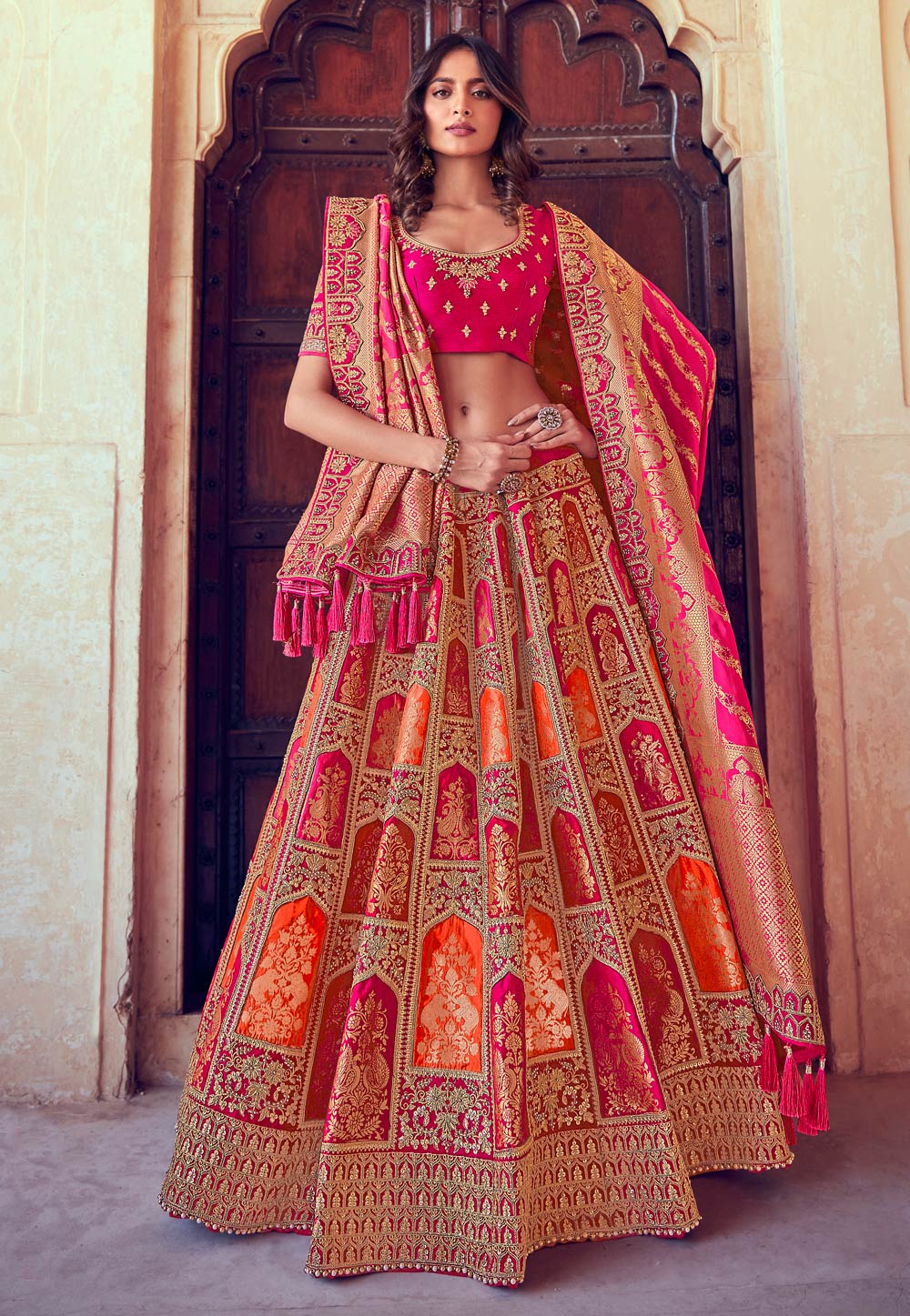 Silk bridal lehenga choli in Magenta colour 1008