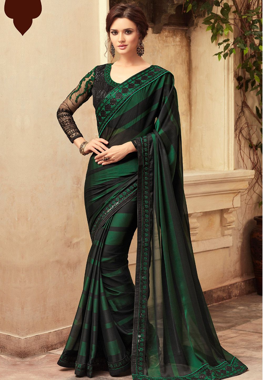 party wear georgette saree with border