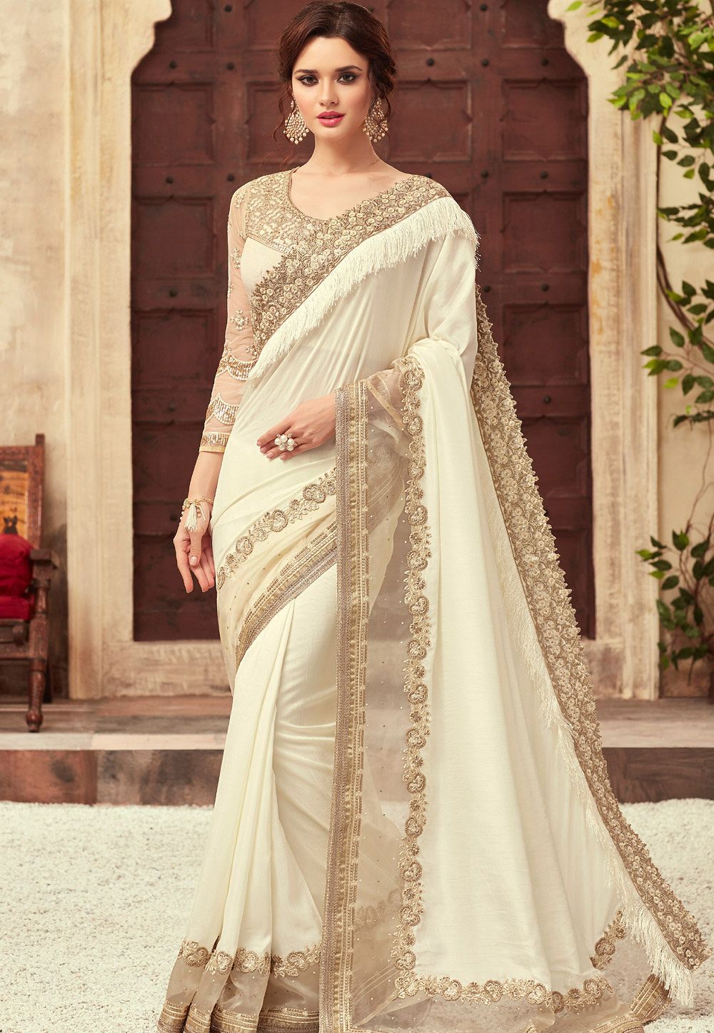 white saree for party wear