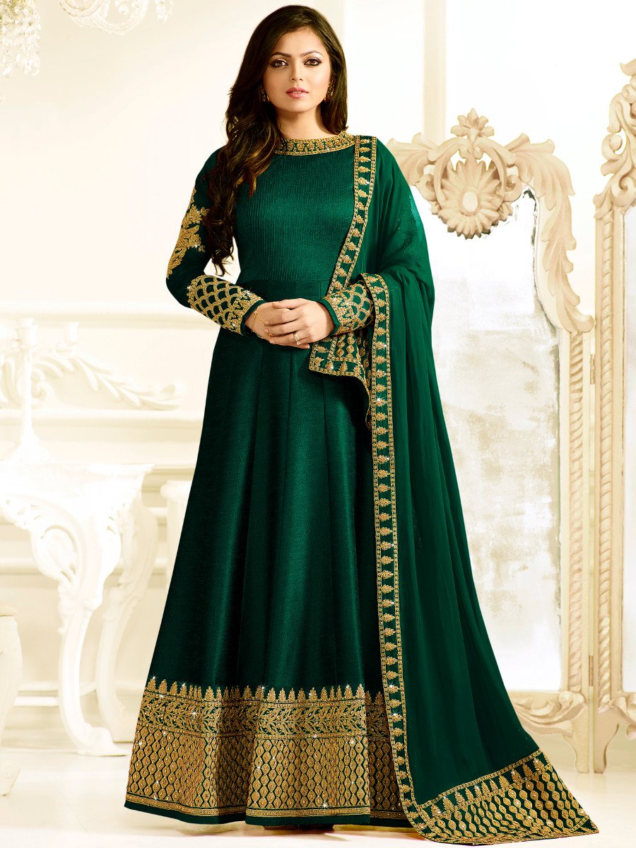 Buy Drashti Dhami bottle green color silk party wear anarkali