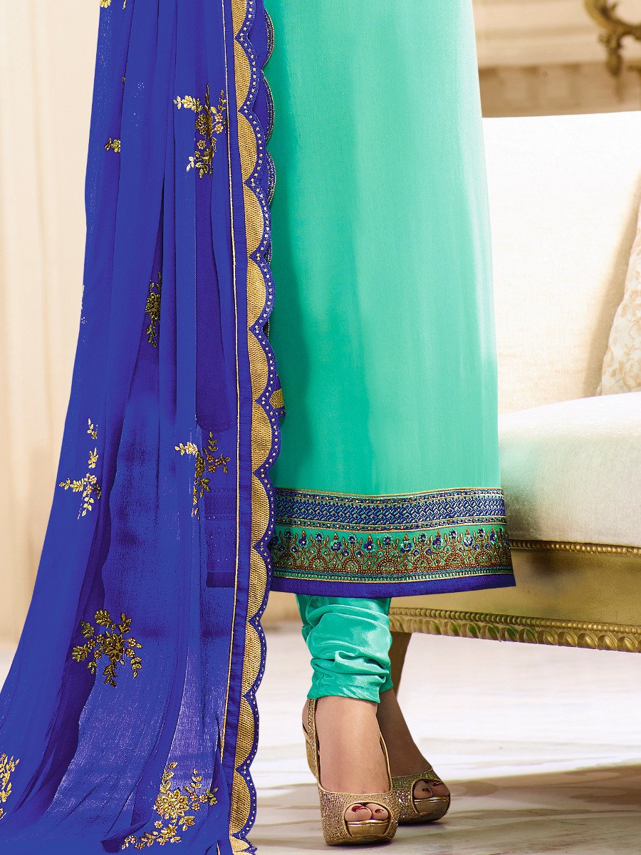 Buy Drashti Dhami sea green color party wear anarkali kameez