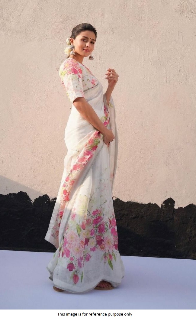 Buy Bollywood Alia Bhatt inspired white floral saree in UK, USA and Canada