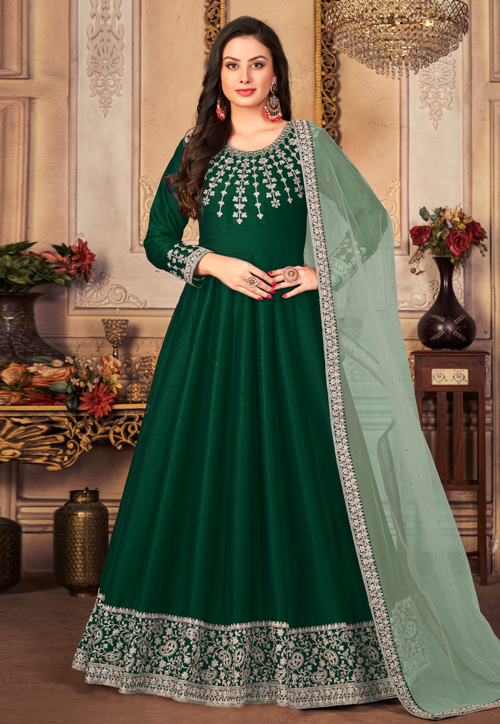 Green Georgette Designer Wedding Anarkali Suit | Designer Anarkali Suit