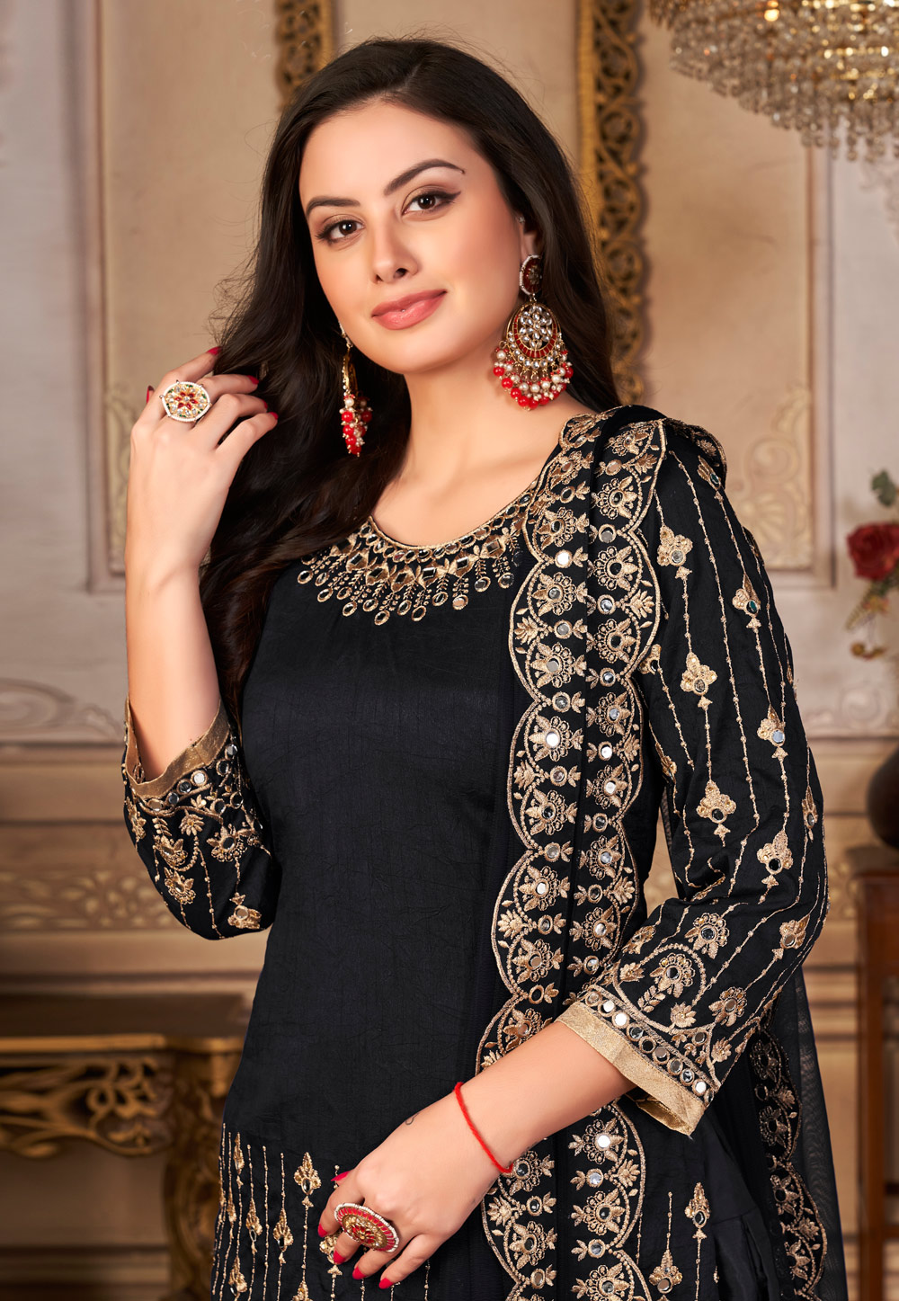 Art silk punjabi suit in Black colour 4301
