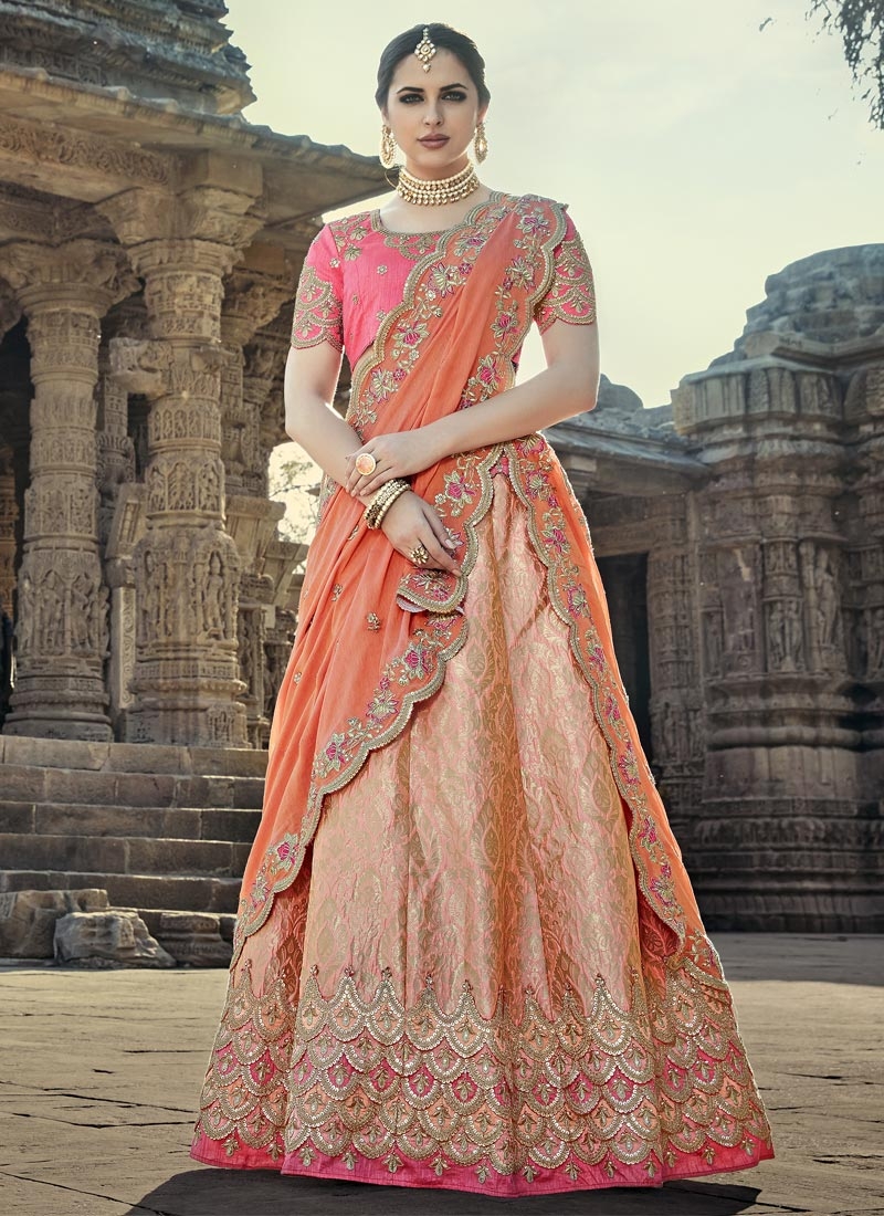 Peach colour wedding lehenga hotsell