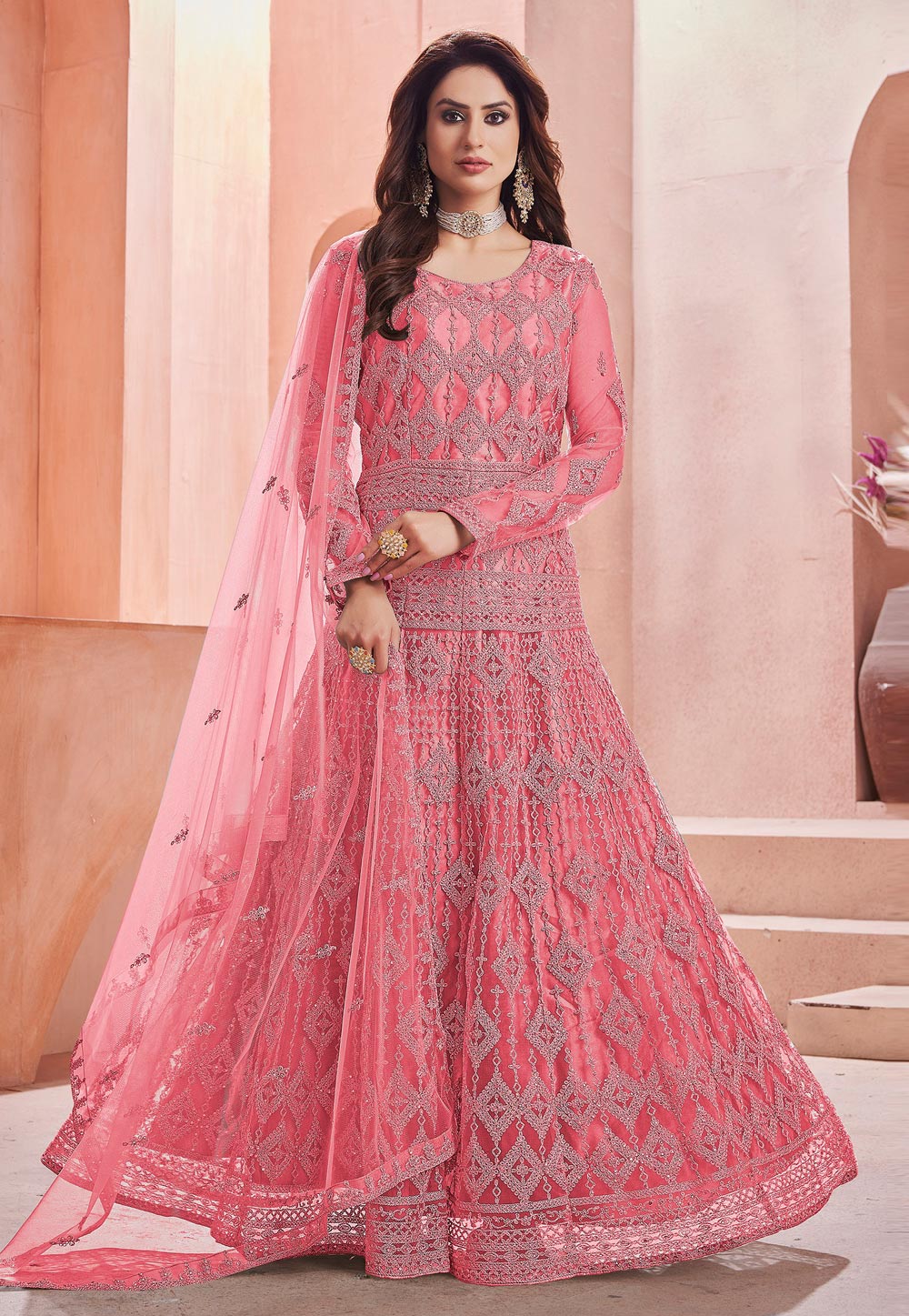 Georgette READYMADE NEW DESIGNER PRINTED ANARKALI SUIT, Pink at Rs 999 in  Surat