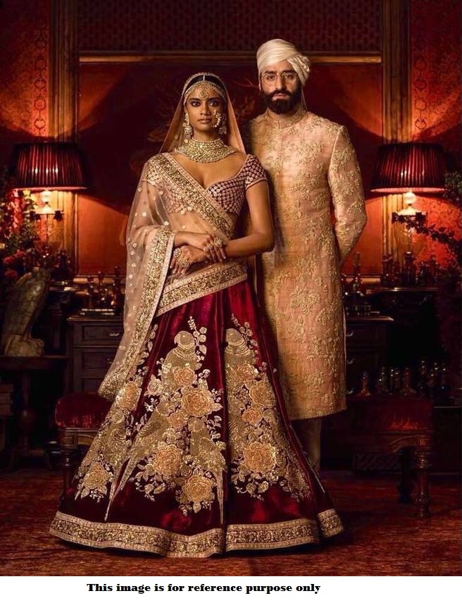 sabyasachi maroon velvet lehenga