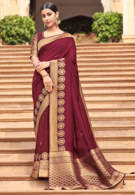 Maroon banarasi weaving silk Indian ...