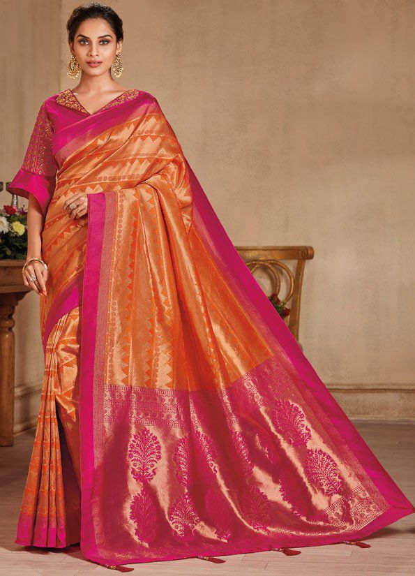 Orange silk saree with blouse 111