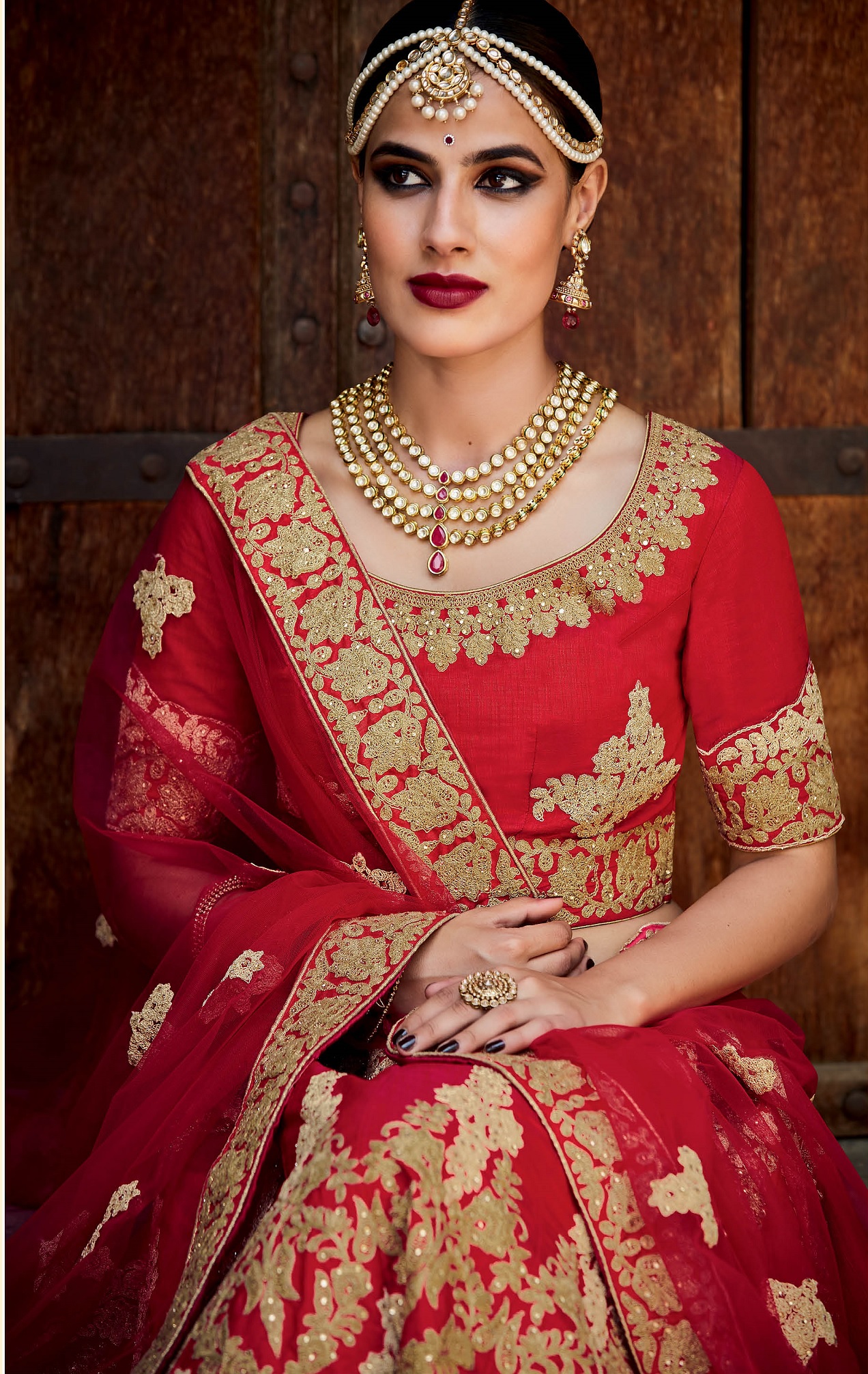 bridal lehenga dark red colour