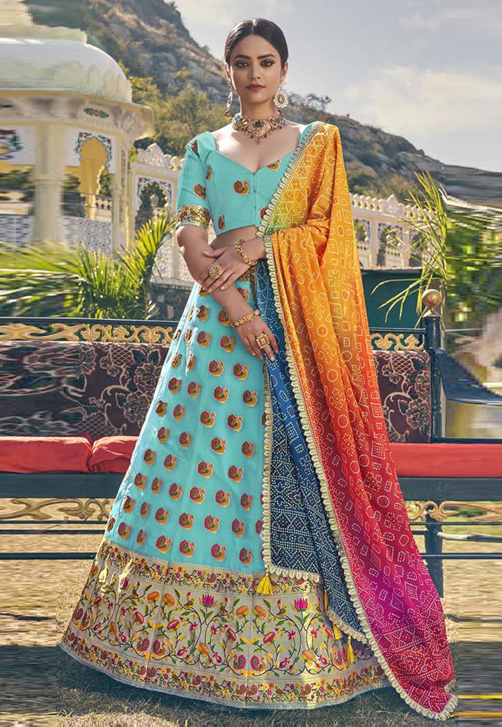 Sky Blue Net Circular Lehenga Choli 249299